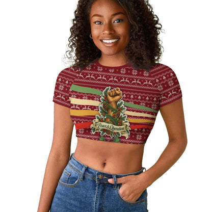 Malcolm X Peace And Liberation Christmas Raglan Cropped T shirt Pattern Pan African Colors Xmas Holiday