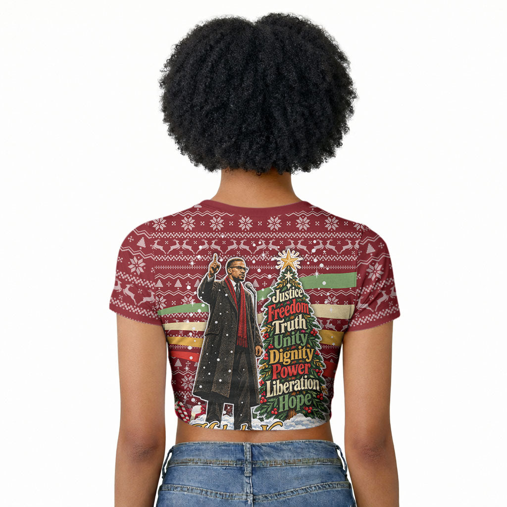 Malcolm X Peace And Liberation Christmas Raglan Cropped T shirt Pattern Pan African Colors Xmas Holiday
