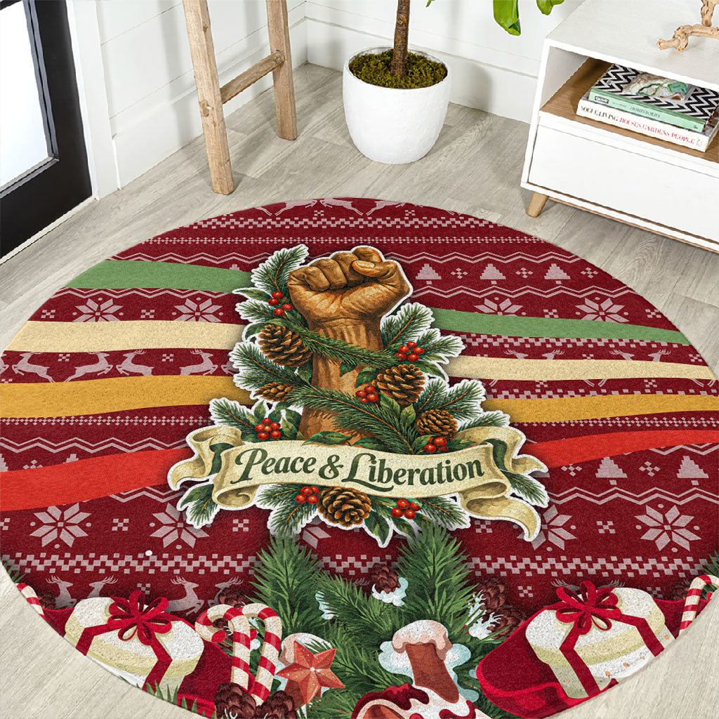 Malcolm X Peace And Liberation Christmas Round Carpet Pattern Pan African Colors Xmas Holiday