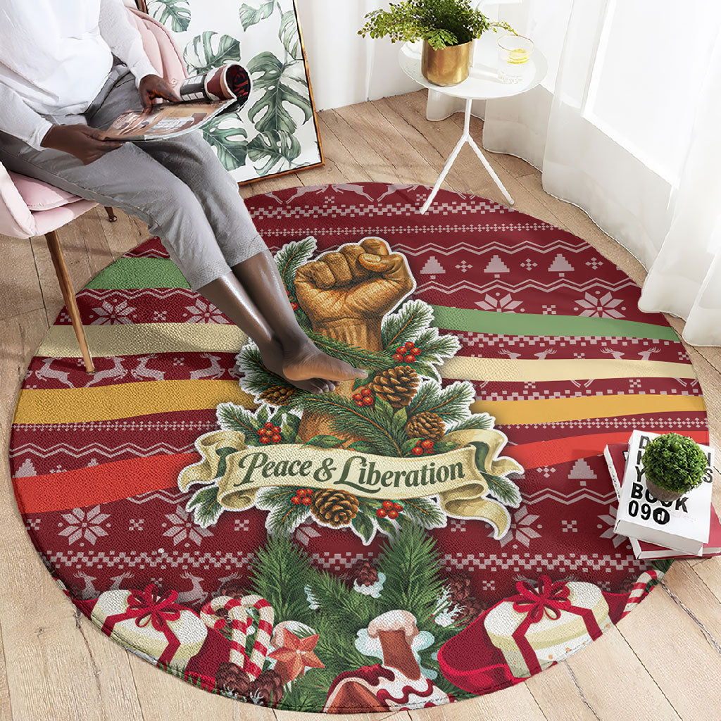 Malcolm X Peace And Liberation Christmas Round Carpet Pattern Pan African Colors Xmas Holiday