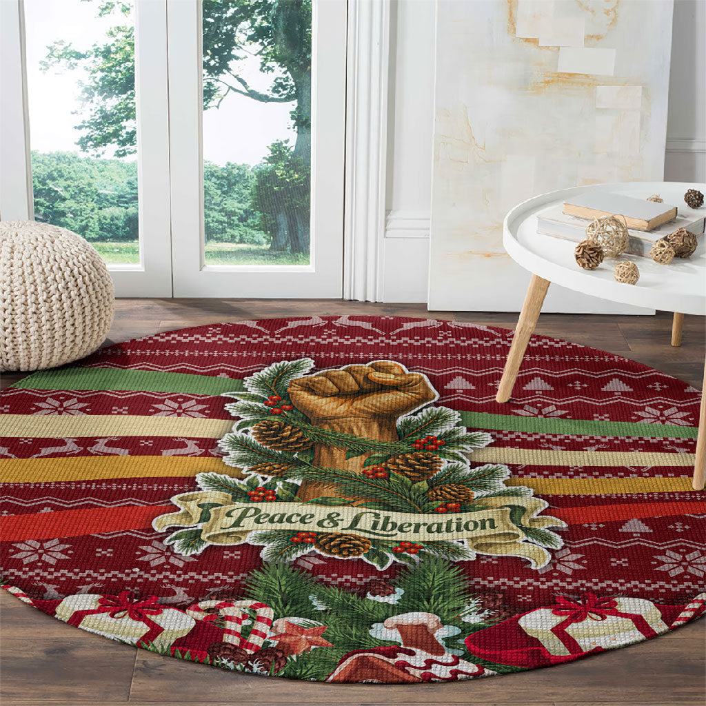 Malcolm X Peace And Liberation Christmas Round Carpet Pattern Pan African Colors Xmas Holiday