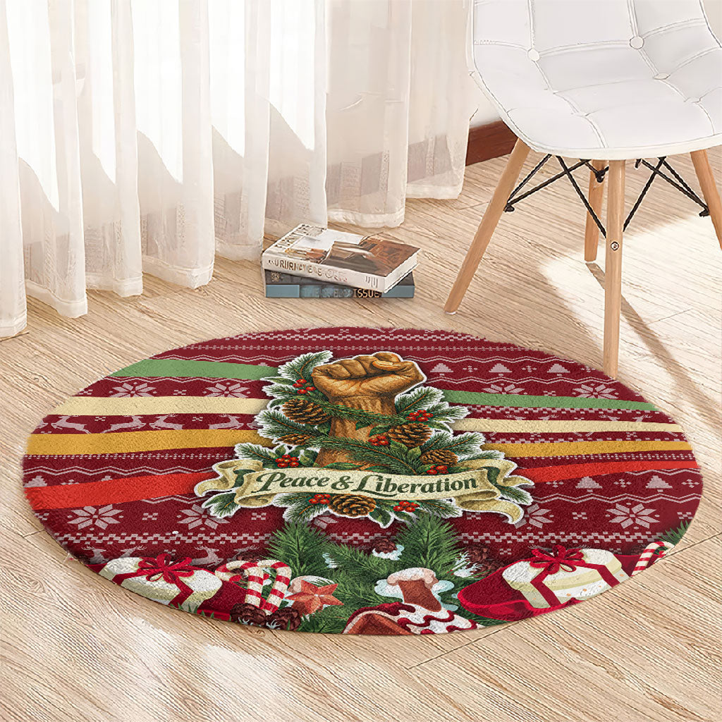 Malcolm X Peace And Liberation Christmas Round Carpet Pattern Pan African Colors Xmas Holiday