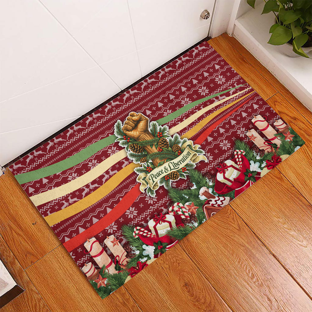 Malcolm X Peace And Liberation Christmas Rubber Doormat Pattern Pan African Colors Xmas Holiday