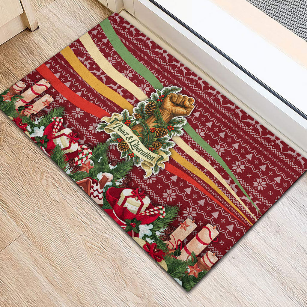 Malcolm X Peace And Liberation Christmas Rubber Doormat Pattern Pan African Colors Xmas Holiday