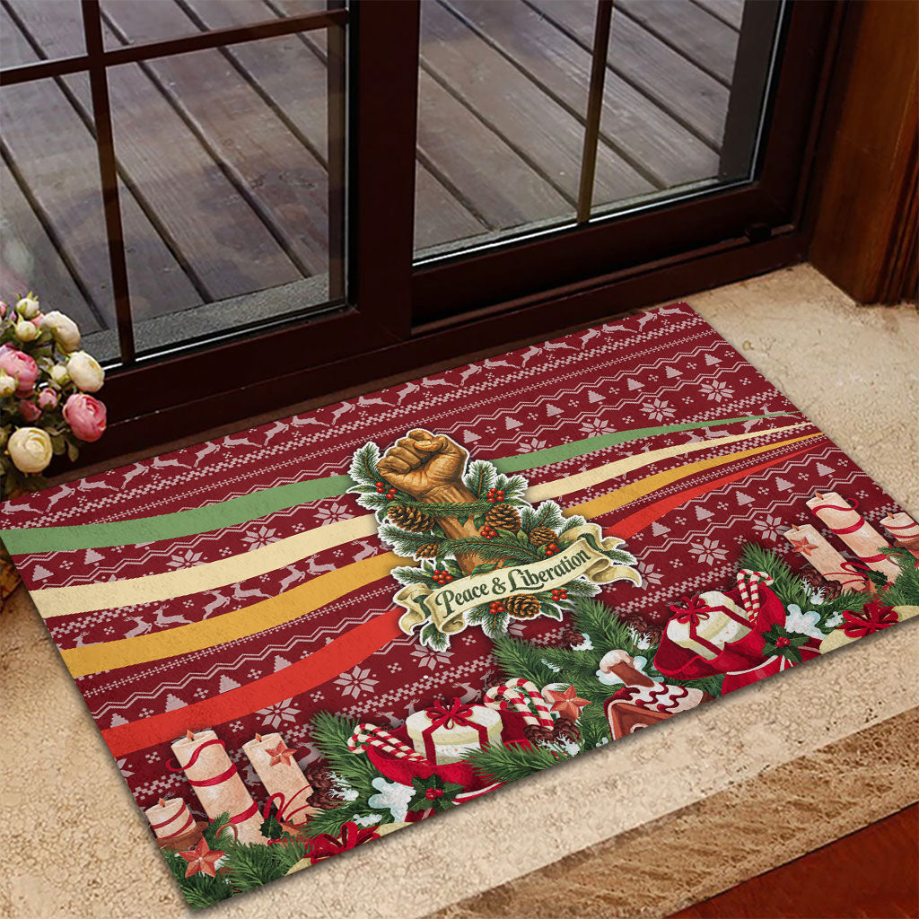 Malcolm X Peace And Liberation Christmas Rubber Doormat Pattern Pan African Colors Xmas Holiday