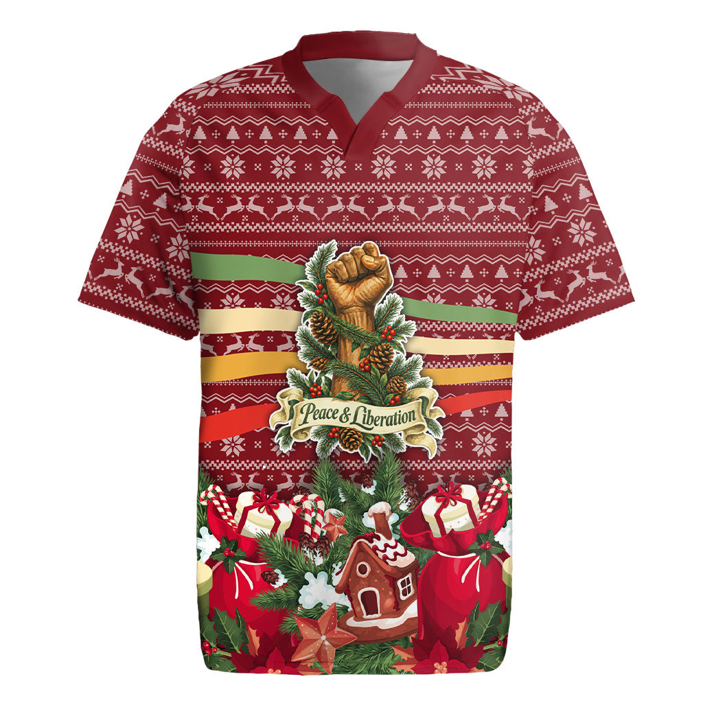 Malcolm X Peace And Liberation Christmas Rugby Jersey Pattern Pan African Colors Xmas Holiday