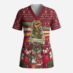Malcolm X Peace And Liberation Christmas Scrub Top Pattern Pan African Colors Xmas Holiday