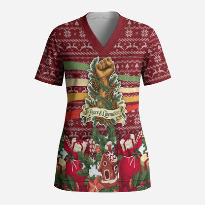 Malcolm X Peace And Liberation Christmas Scrub Top Pattern Pan African Colors Xmas Holiday