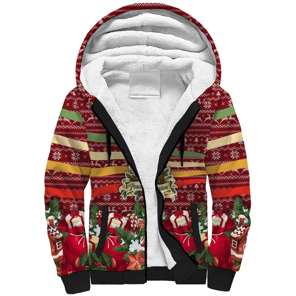 Malcolm X Peace And Liberation Christmas Sherpa Hoodie Pattern Pan African Colors Xmas Holiday