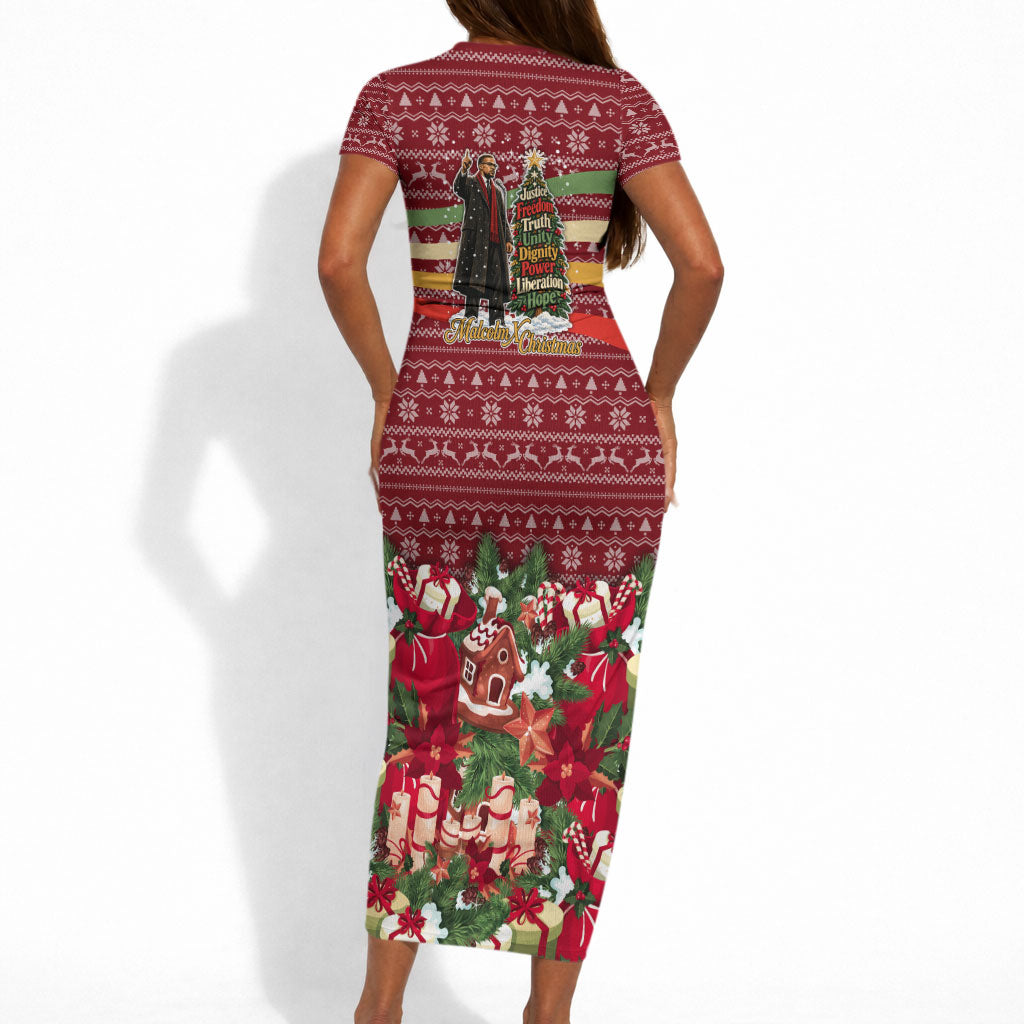 Malcolm X Peace And Liberation Christmas Short Sleeve Bodycon Dress Pattern Pan African Colors Xmas Holiday