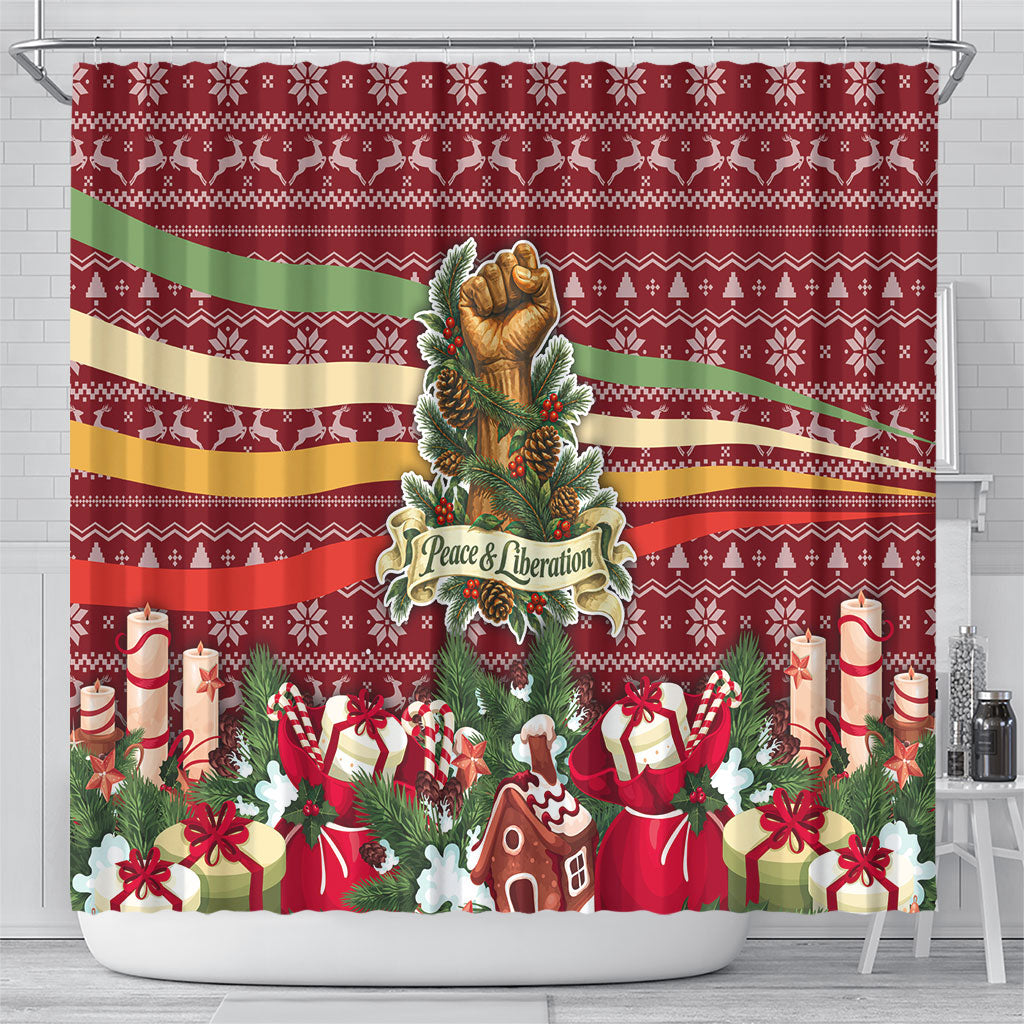 Malcolm X Peace And Liberation Christmas Shower Curtain Pattern Pan African Colors Xmas Holiday