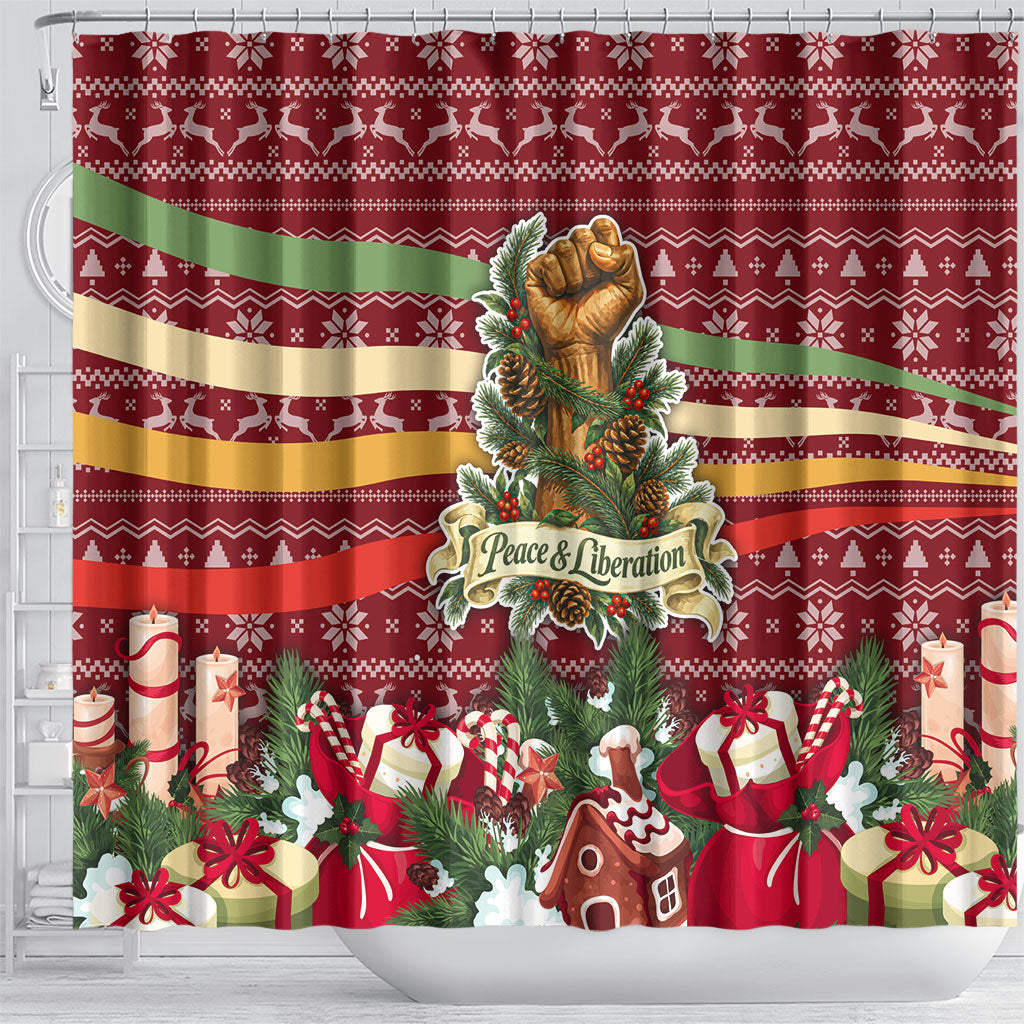 Malcolm X Peace And Liberation Christmas Shower Curtain Pattern Pan African Colors Xmas Holiday