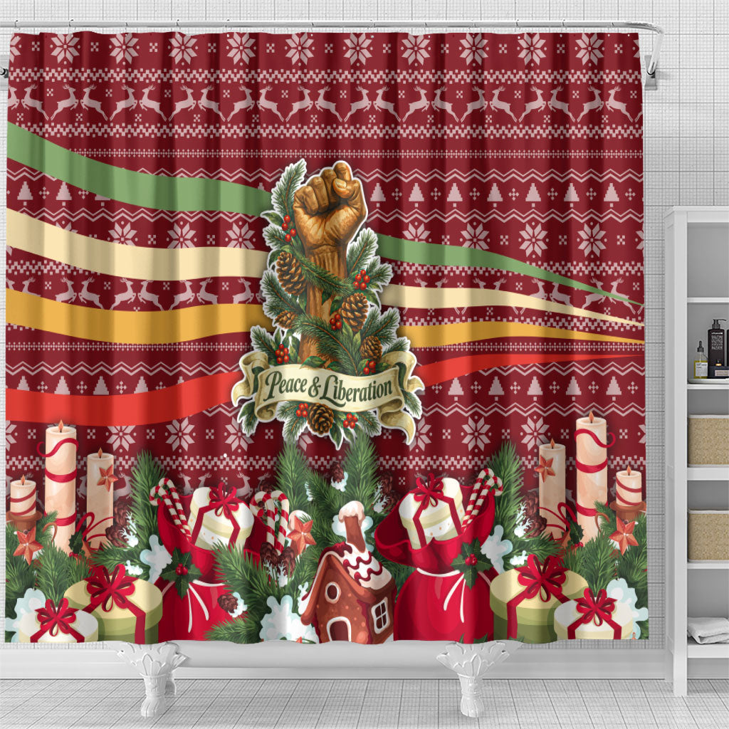 Malcolm X Peace And Liberation Christmas Shower Curtain Pattern Pan African Colors Xmas Holiday