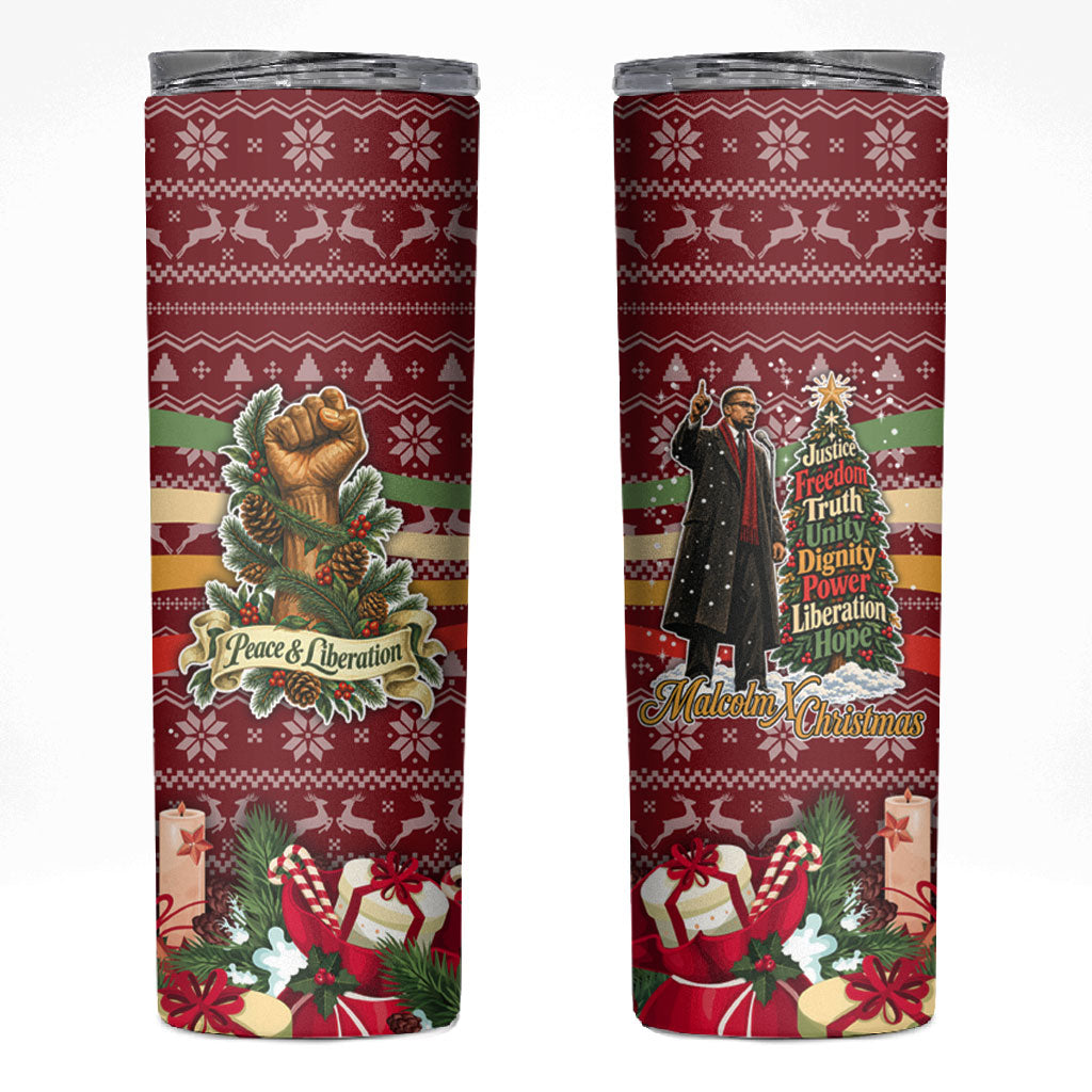 Malcolm X Peace And Liberation Christmas Skinny Tumbler Pattern Pan African Colors Xmas Holiday