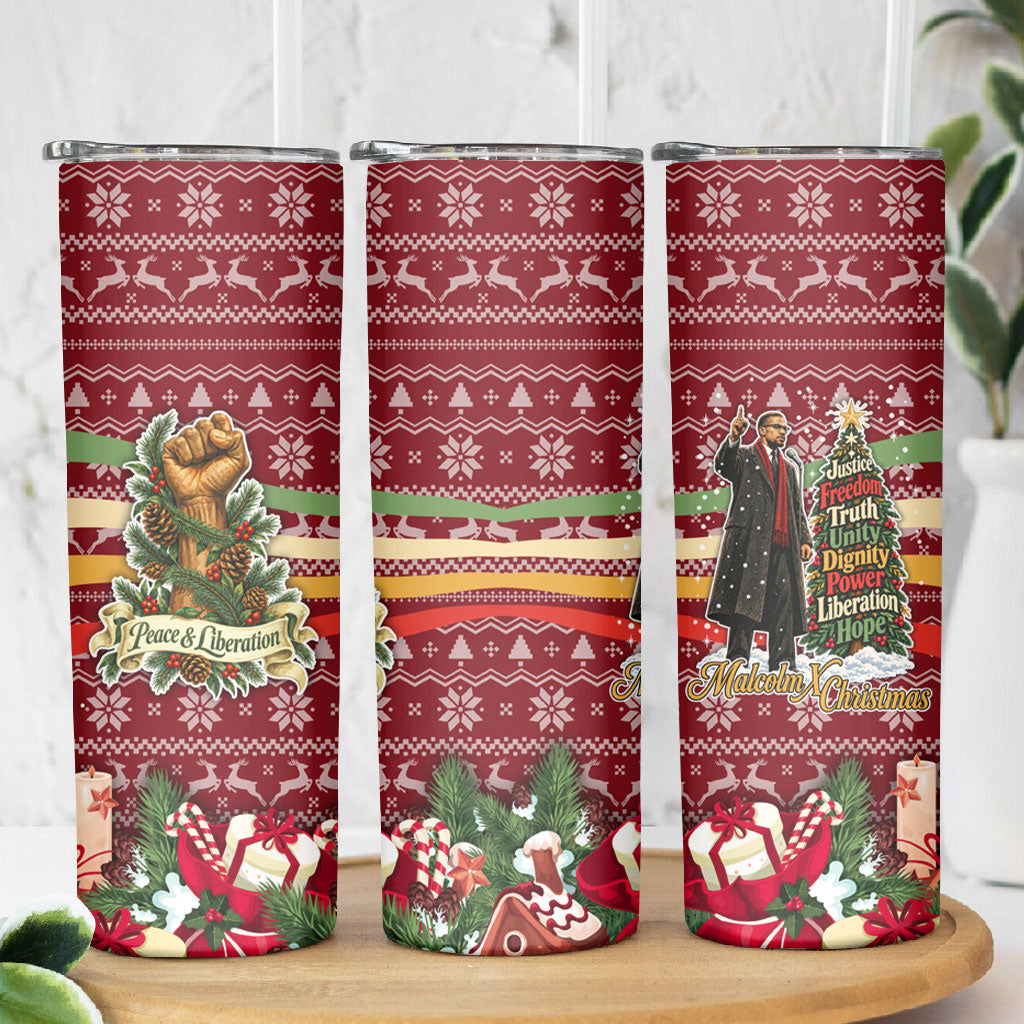 Malcolm X Peace And Liberation Christmas Skinny Tumbler Pattern Pan African Colors Xmas Holiday