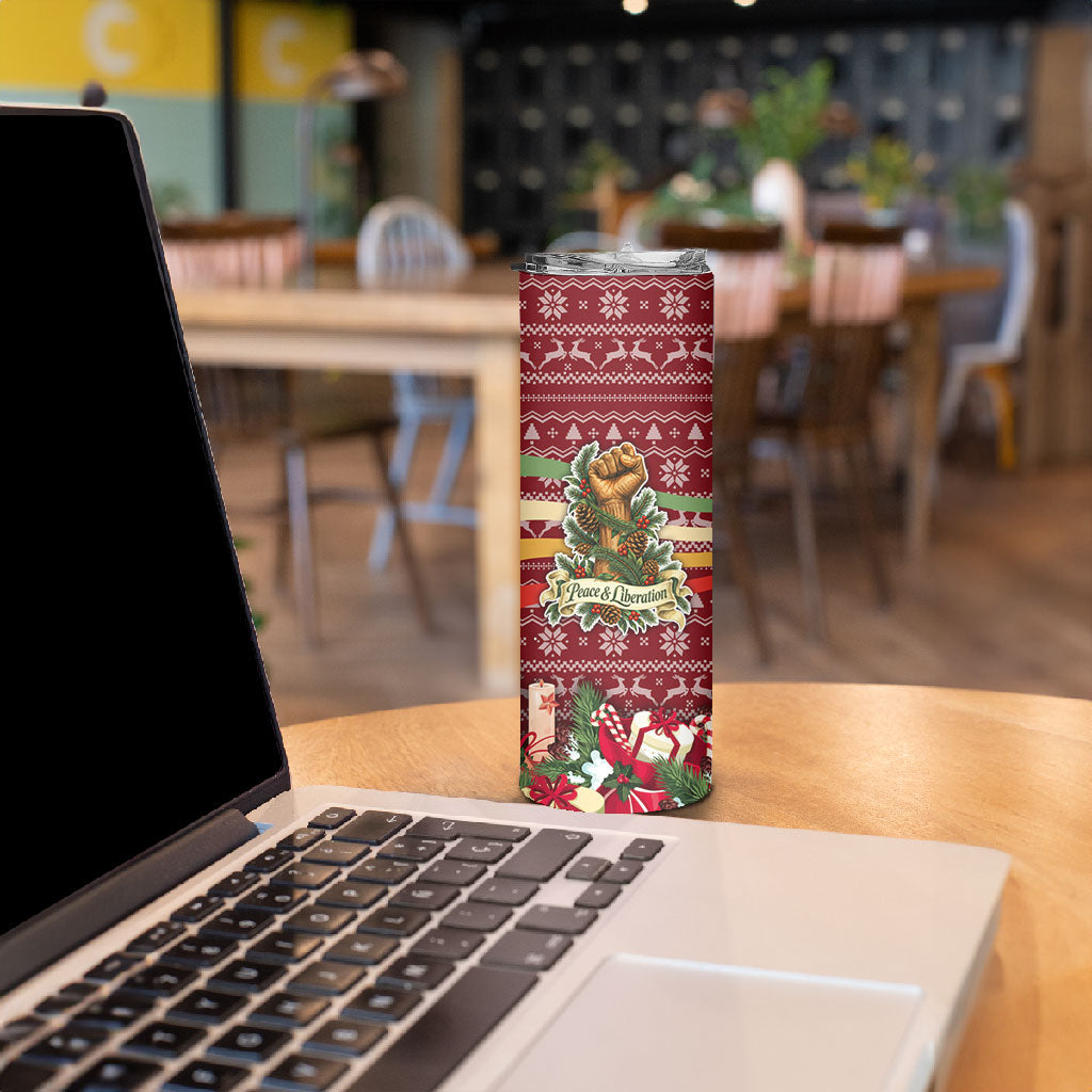 Malcolm X Peace And Liberation Christmas Skinny Tumbler Pattern Pan African Colors Xmas Holiday
