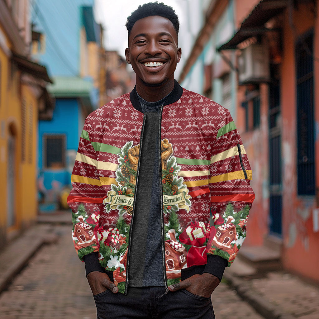 Malcolm X Peace And Liberation Christmas Sleeve Zip Bomber Jacket Pattern Pan African Colors Xmas Holiday