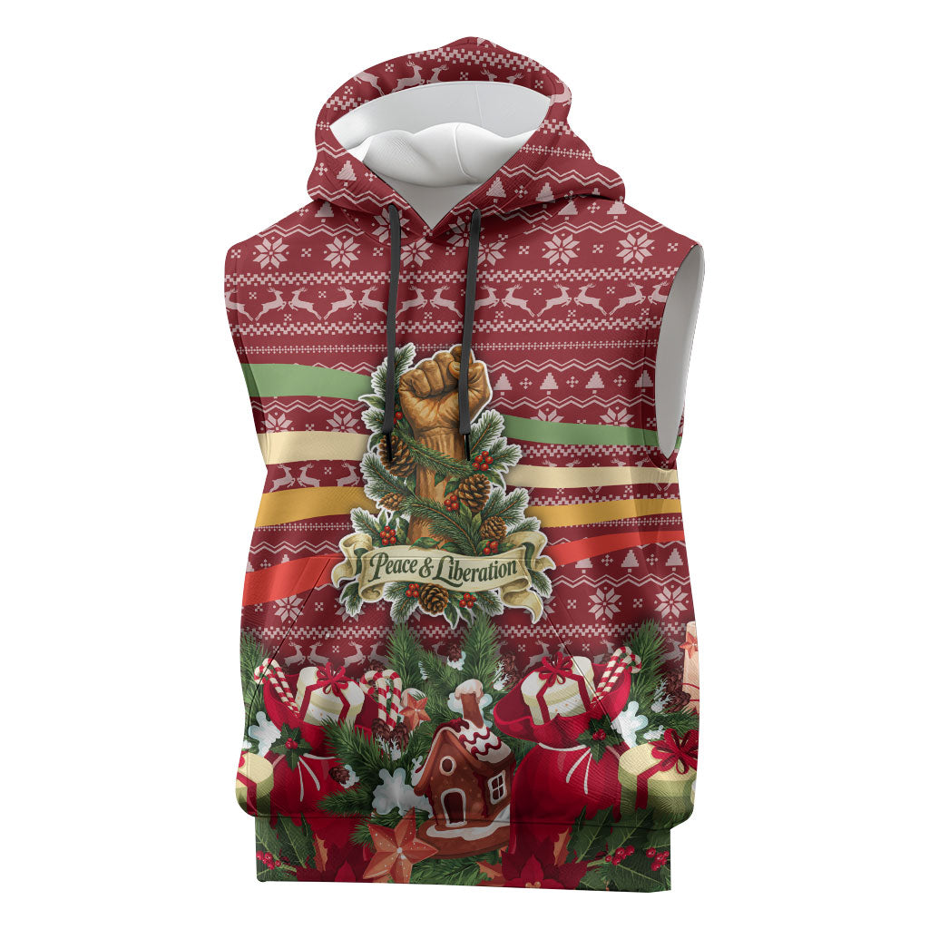 Malcolm X Peace And Liberation Christmas Sleeveless Hoodie Pattern Pan African Colors Xmas Holiday