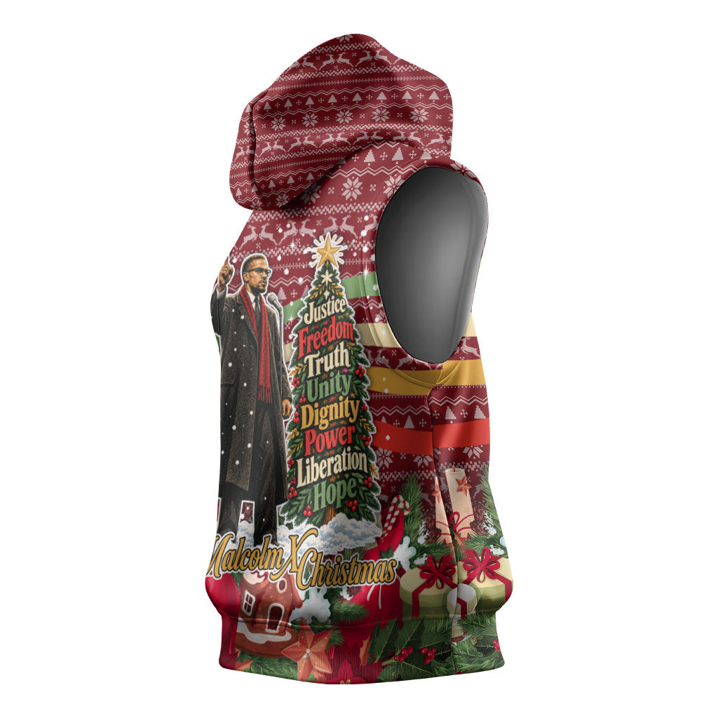 Malcolm X Peace And Liberation Christmas Sleeveless Hoodie Pattern Pan African Colors Xmas Holiday