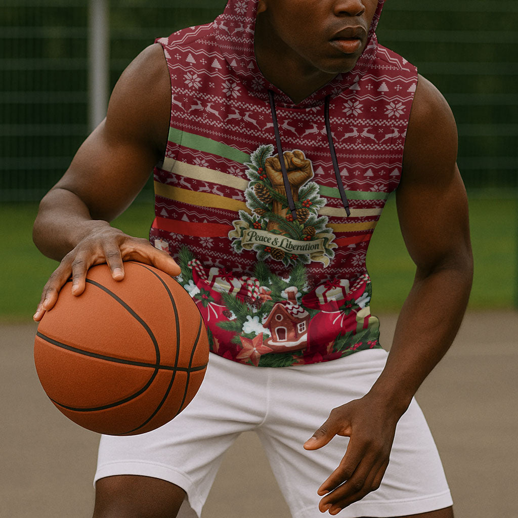 Malcolm X Peace And Liberation Christmas Sleeveless Hoodie Pattern Pan African Colors Xmas Holiday