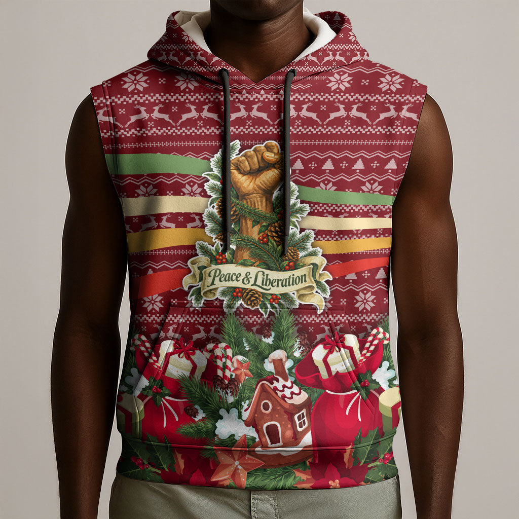 Malcolm X Peace And Liberation Christmas Sleeveless Hoodie Pattern Pan African Colors Xmas Holiday
