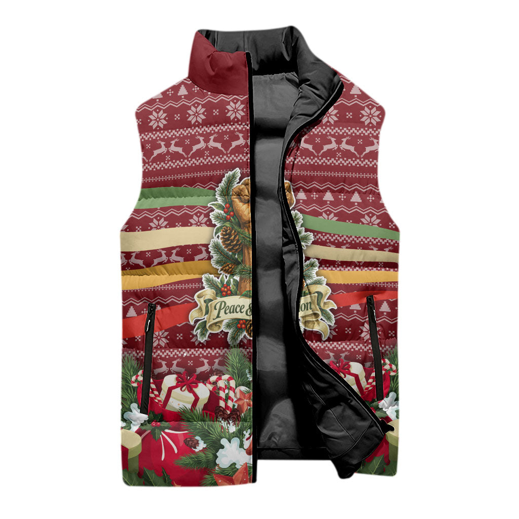 Malcolm X Peace And Liberation Christmas Sleeveless Puffer Jacket Pattern Pan African Colors Xmas Holiday