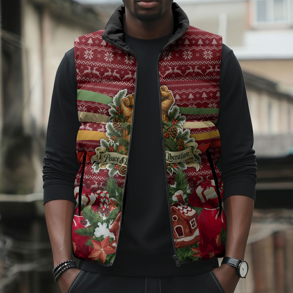 Malcolm X Peace And Liberation Christmas Sleeveless Puffer Jacket Pattern Pan African Colors Xmas Holiday