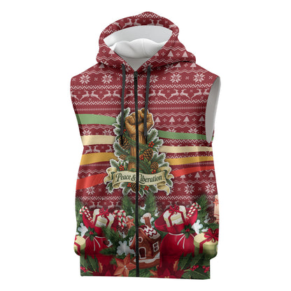 Malcolm X Peace And Liberation Christmas Sleeveless Zip Hoodie Pattern Pan African Colors Xmas Holiday