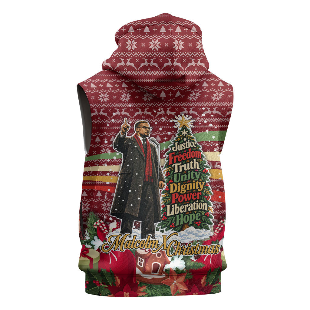Malcolm X Peace And Liberation Christmas Sleeveless Zip Hoodie Pattern Pan African Colors Xmas Holiday