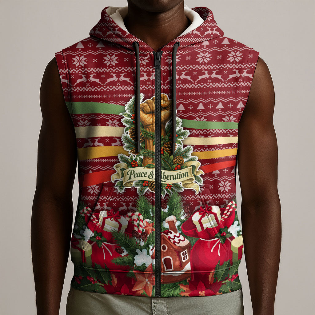 Malcolm X Peace And Liberation Christmas Sleeveless Zip Hoodie Pattern Pan African Colors Xmas Holiday