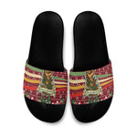 Malcolm X Peace And Liberation Christmas Slide Sandals Pattern Pan African Colors Xmas Holiday