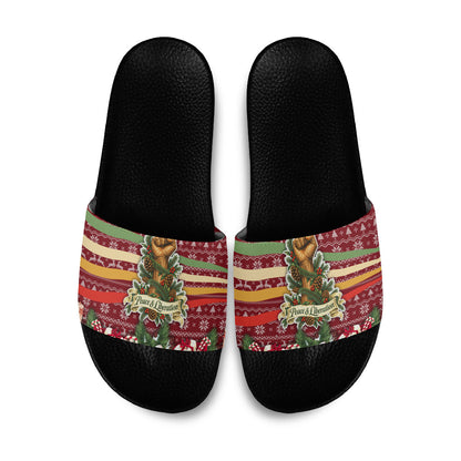 Malcolm X Peace And Liberation Christmas Slide Sandals Pattern Pan African Colors Xmas Holiday