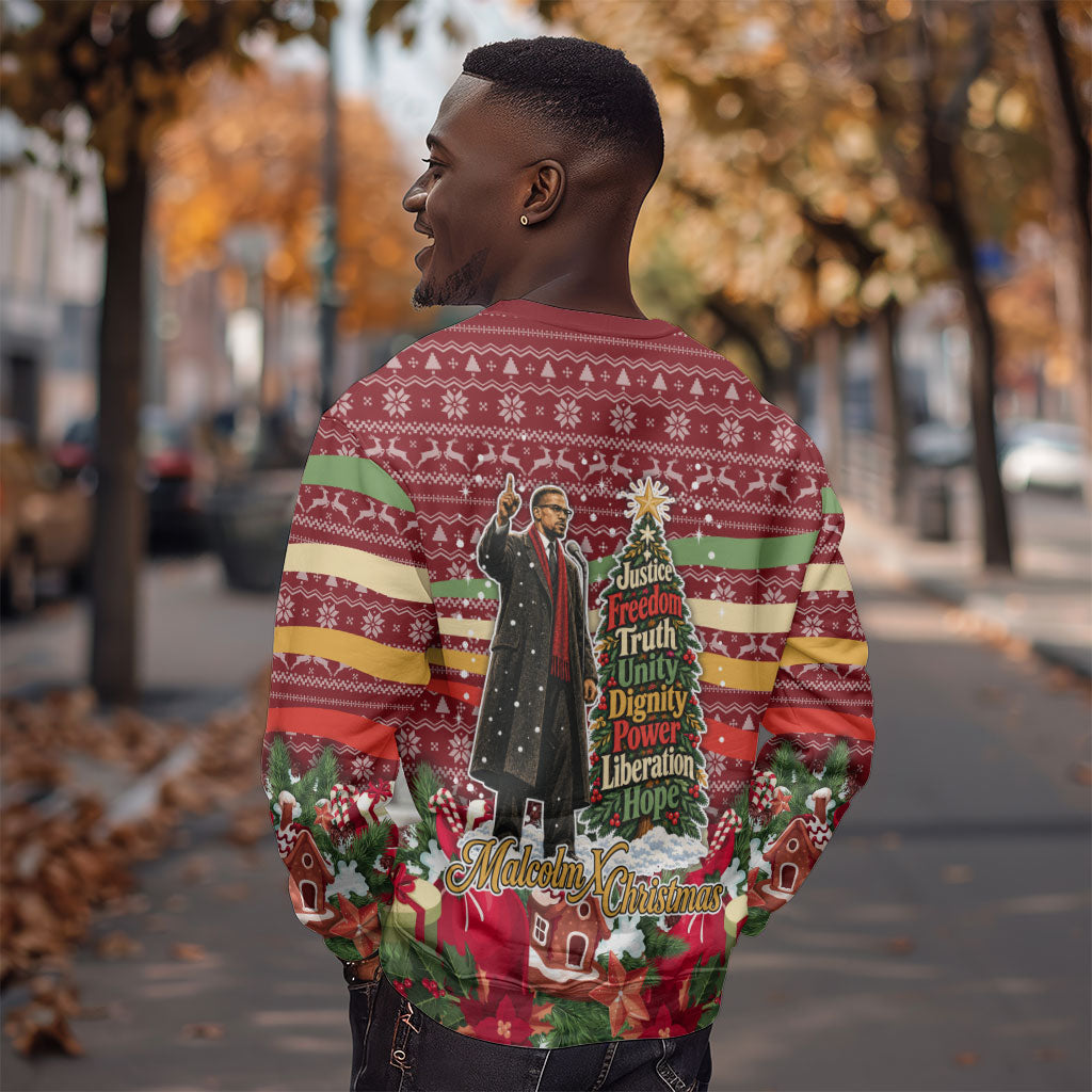 Malcolm X Peace And Liberation Christmas Sweatshirt Pattern Pan African Colors Xmas Holiday