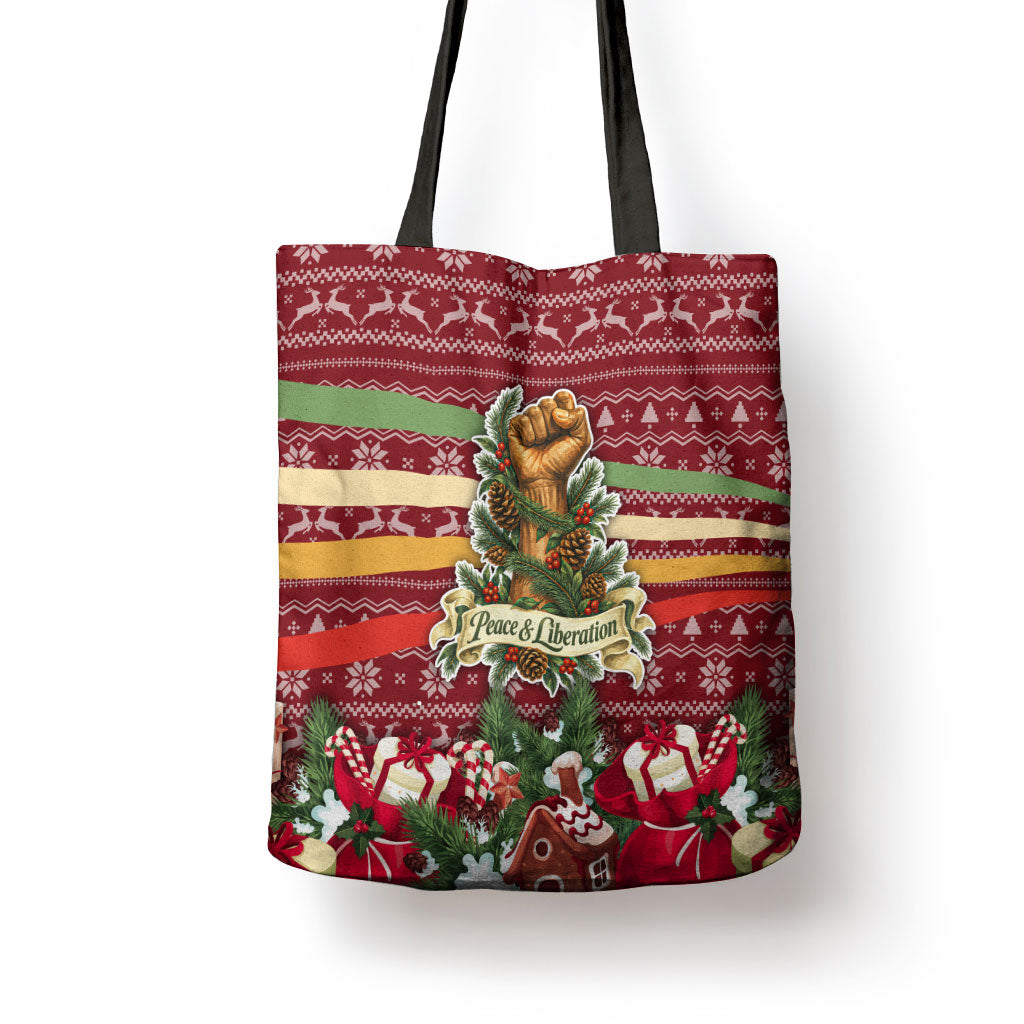 Malcolm X Peace And Liberation Christmas Tote Bag Pattern Pan African Colors Xmas Holiday