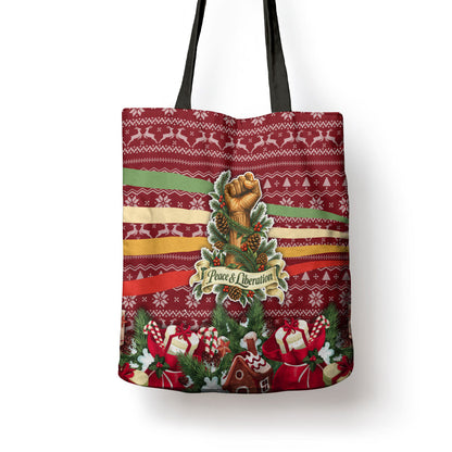 Malcolm X Peace And Liberation Christmas Tote Bag Pattern Pan African Colors Xmas Holiday