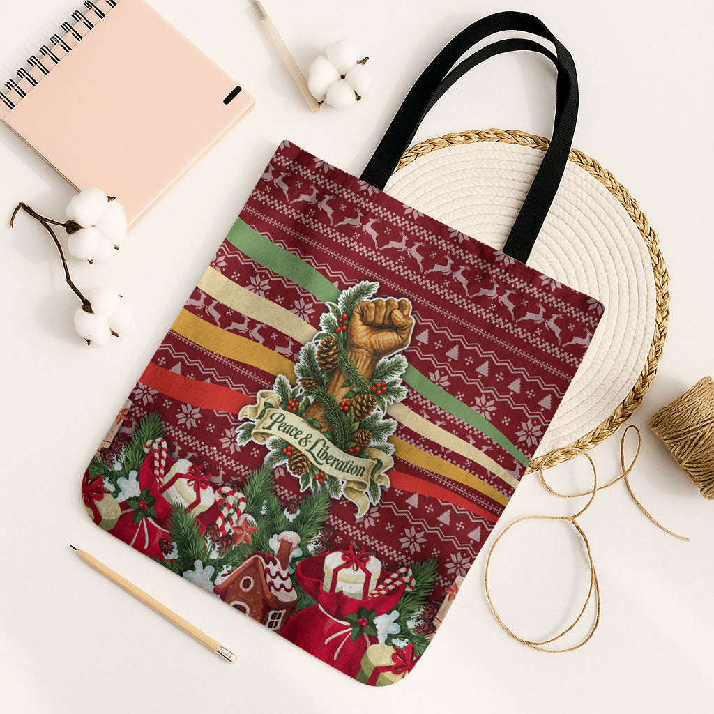 Malcolm X Peace And Liberation Christmas Tote Bag Pattern Pan African Colors Xmas Holiday