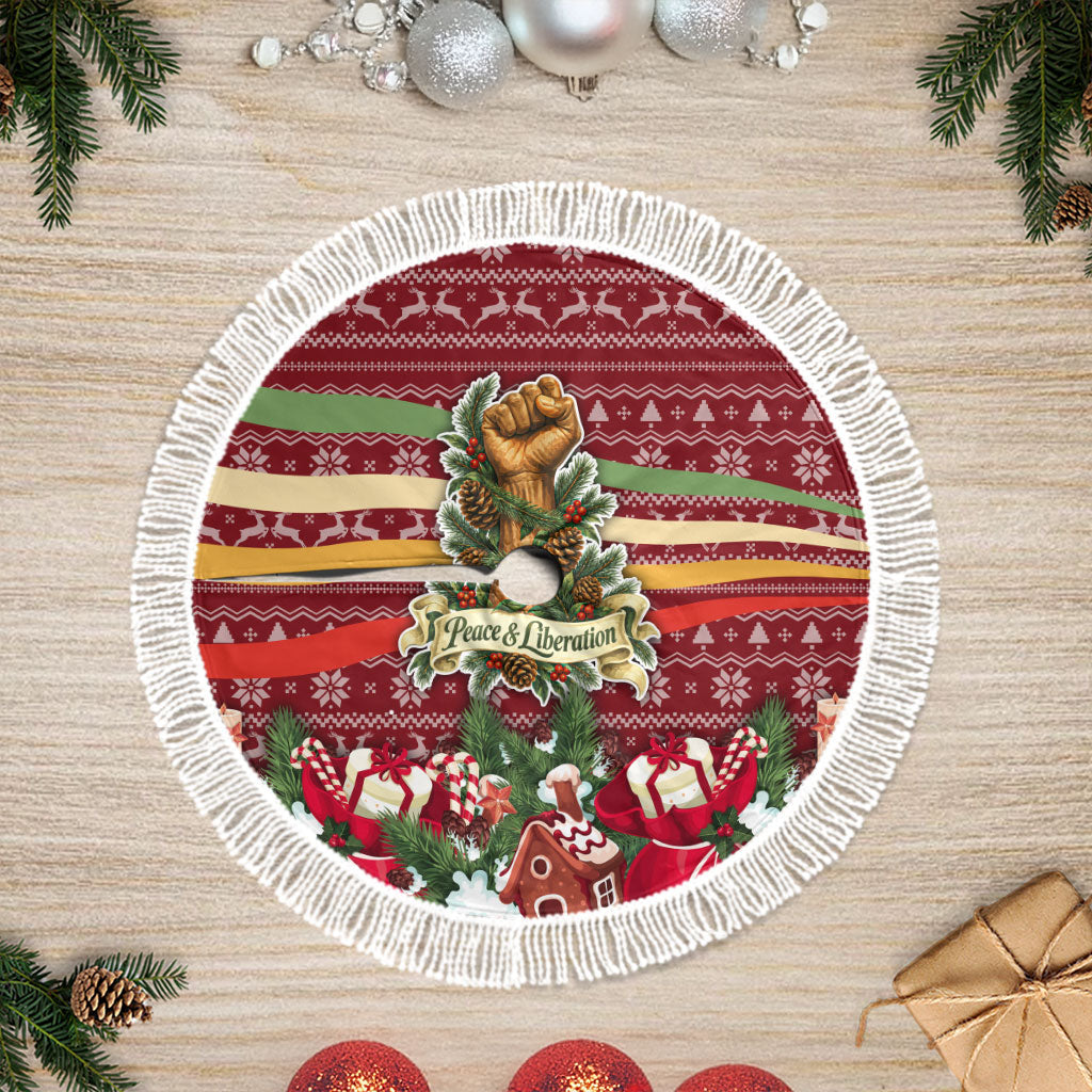 Malcolm X Peace And Liberation Christmas Tree Skirt Pattern Pan African Colors Xmas Holiday