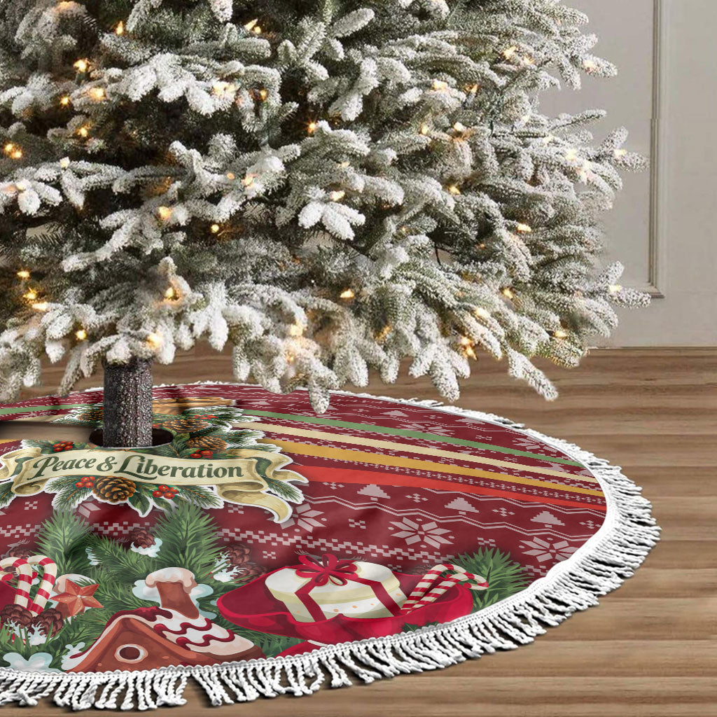Malcolm X Peace And Liberation Christmas Tree Skirt Pattern Pan African Colors Xmas Holiday