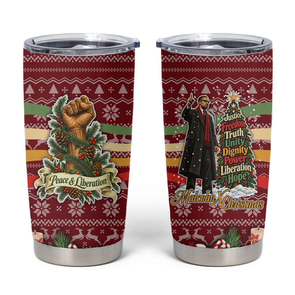 Malcolm X Peace And Liberation Christmas Tumbler Cup Pattern Pan African Colors Xmas Holiday