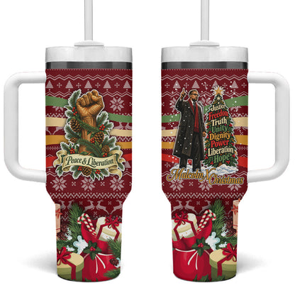 Malcolm X Peace And Liberation Christmas Tumbler With Handle Pattern Pan African Colors Xmas Holiday