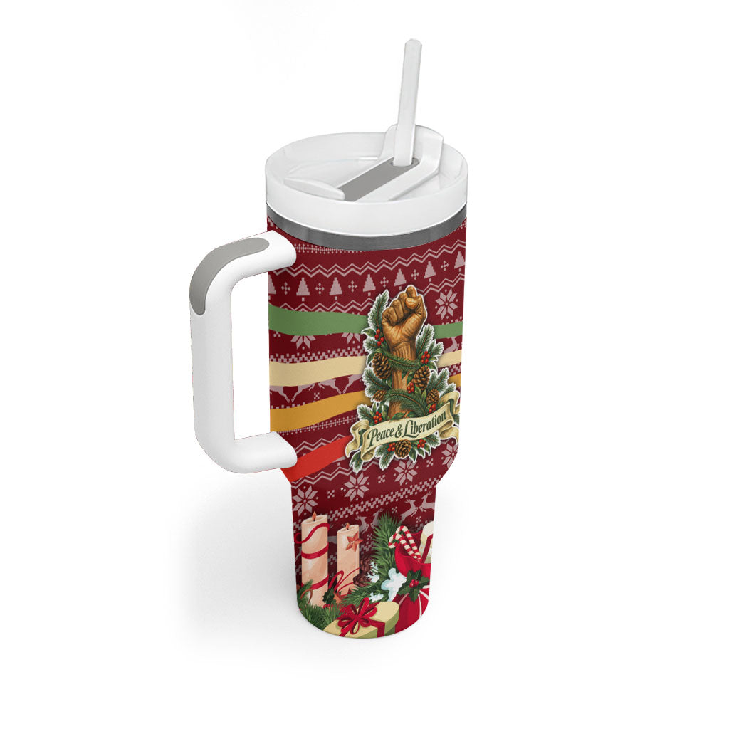Malcolm X Peace And Liberation Christmas Tumbler With Handle Pattern Pan African Colors Xmas Holiday