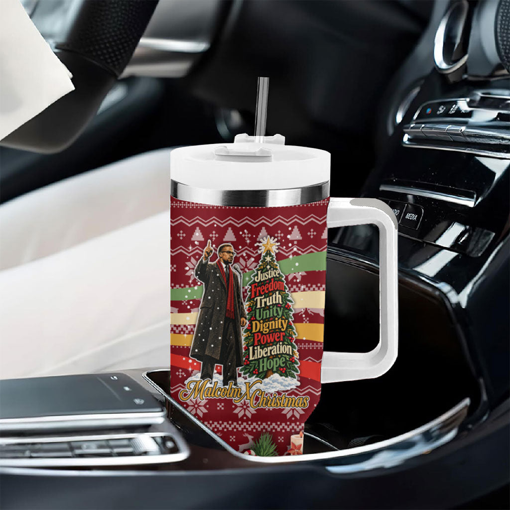 Malcolm X Peace And Liberation Christmas Tumbler With Handle Pattern Pan African Colors Xmas Holiday