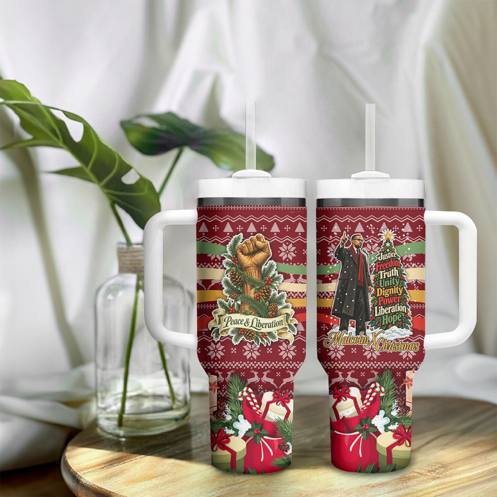 Malcolm X Peace And Liberation Christmas Tumbler With Handle Pattern Pan African Colors Xmas Holiday