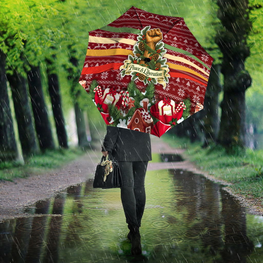 Malcolm X Peace And Liberation Christmas Umbrella Pattern Pan African Colors Xmas Holiday