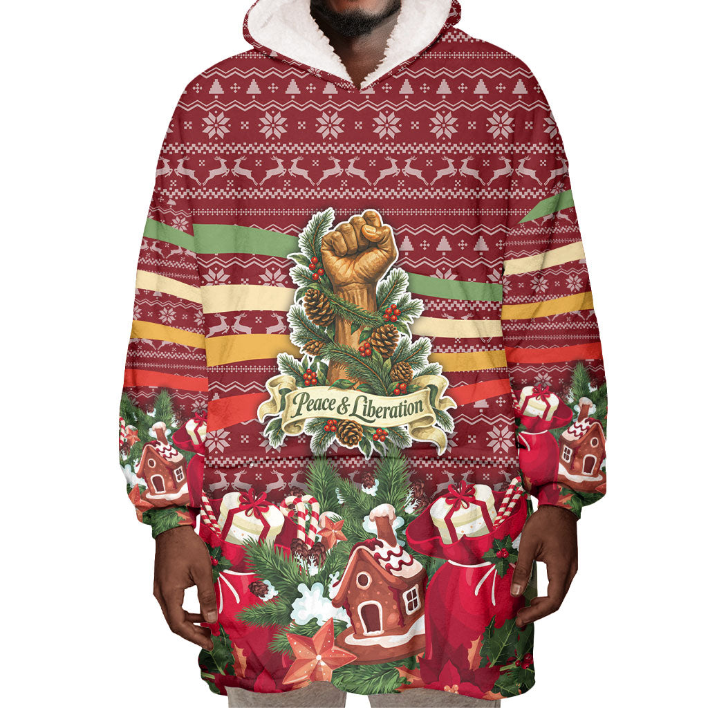 Malcolm X Peace And Liberation Christmas Wearable Blanket Hoodie Pattern Pan African Colors Xmas Holiday