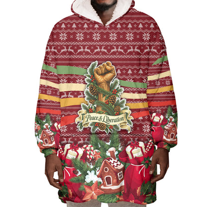 Malcolm X Peace And Liberation Christmas Wearable Blanket Hoodie Pattern Pan African Colors Xmas Holiday
