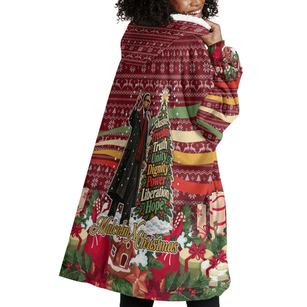 Malcolm X Peace And Liberation Christmas Wearable Blanket Hoodie Pattern Pan African Colors Xmas Holiday