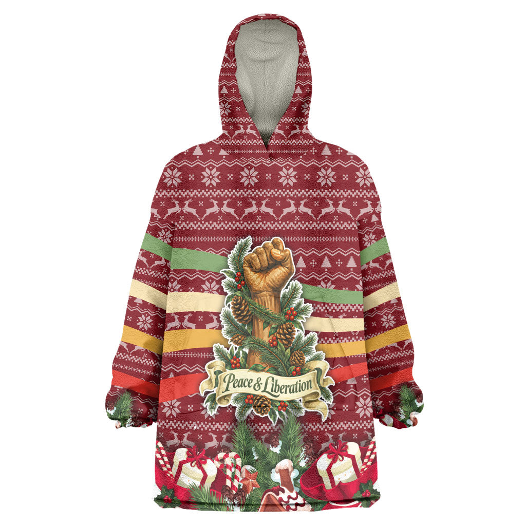 Malcolm X Peace And Liberation Christmas Wearable Blanket Hoodie Pattern Pan African Colors Xmas Holiday