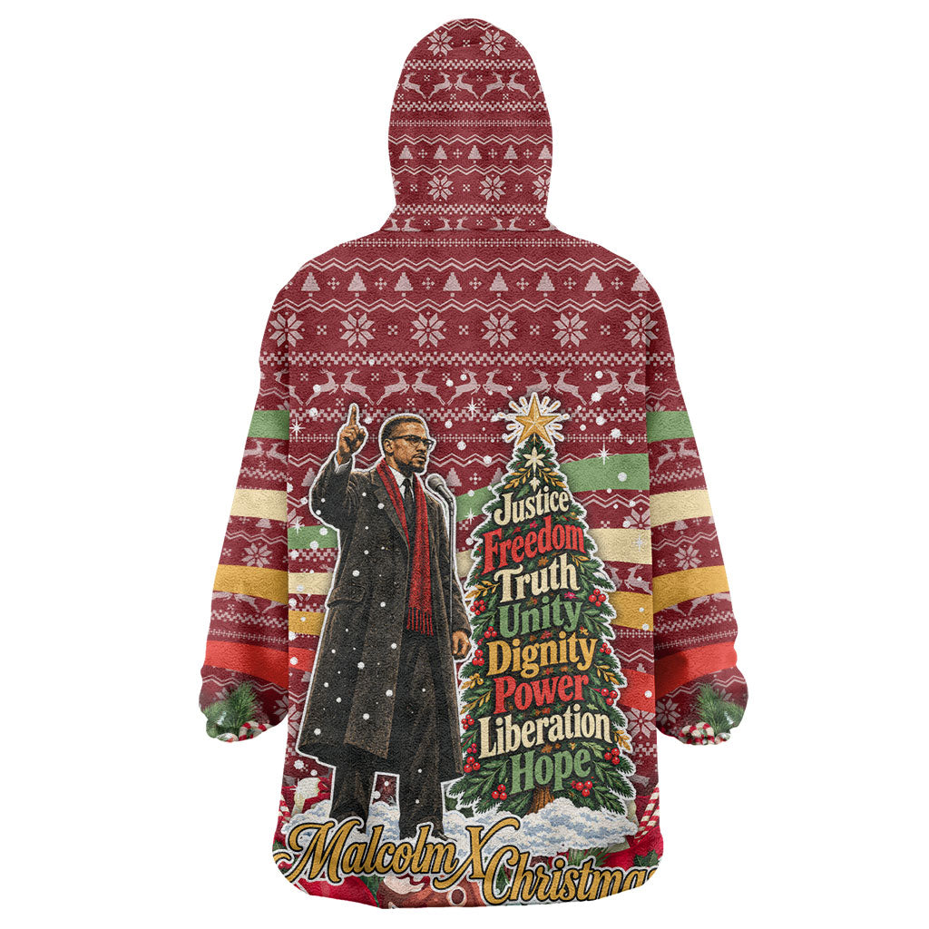 Malcolm X Peace And Liberation Christmas Wearable Blanket Hoodie Pattern Pan African Colors Xmas Holiday