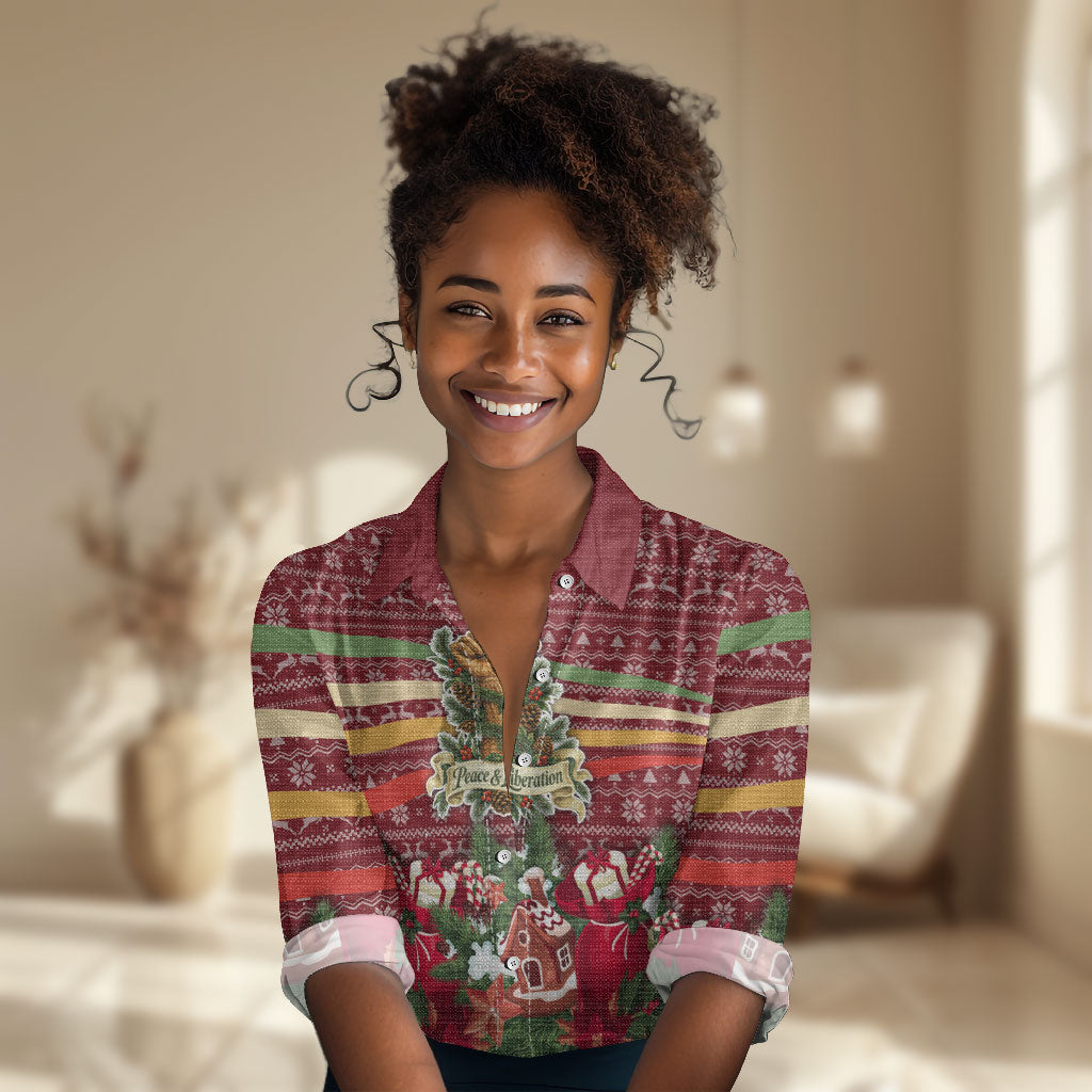 Malcolm X Peace And Liberation Christmas Women Casual Shirt Pattern Pan African Colors Xmas Holiday